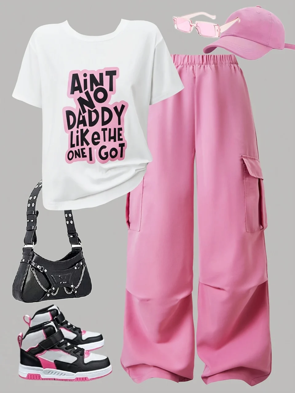 Girls T-Shirt Cargo Pants Set Summer 2-Piece Letter Print Graphic