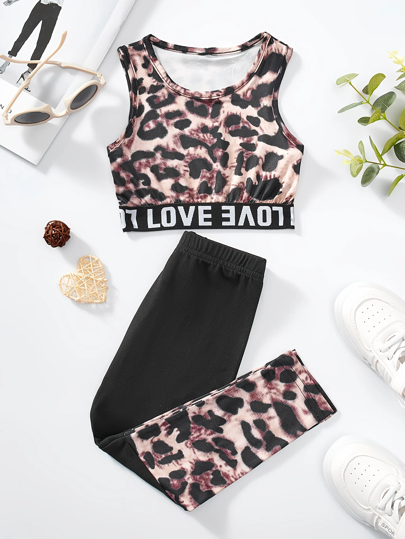 Detail 1 of Girls Tank Top Pants Set Summer 2-Piece Leopard Print Stretch Ages 1-8 by LUNORIANA