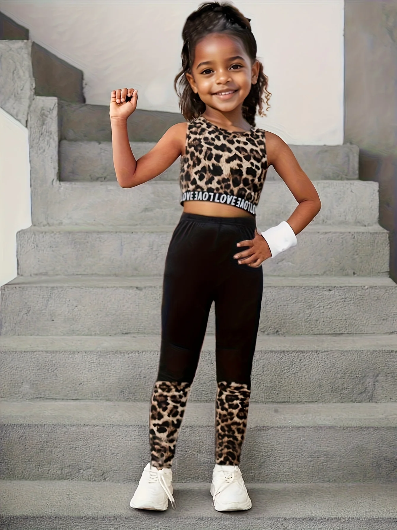 Girls Tank Top Pants Set Summer 2-Piece Leopard Print Stretch Ages 1-8