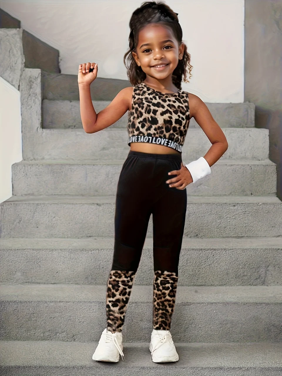 Girls Tank Top Pants Set Summer 2-Piece Leopard Print Stretch Ages 1-8