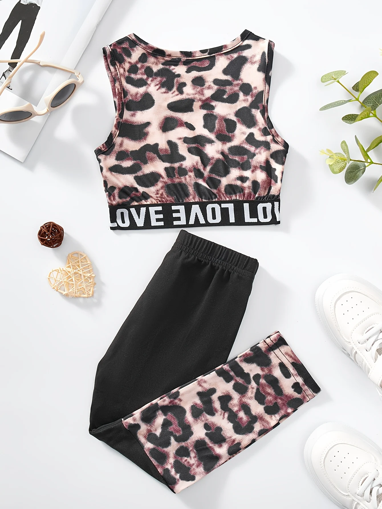 Detail 2 of Girls Tank Top Pants Set Summer 2-Piece Leopard Print Stretch Ages 1-8 by LUNORIANA