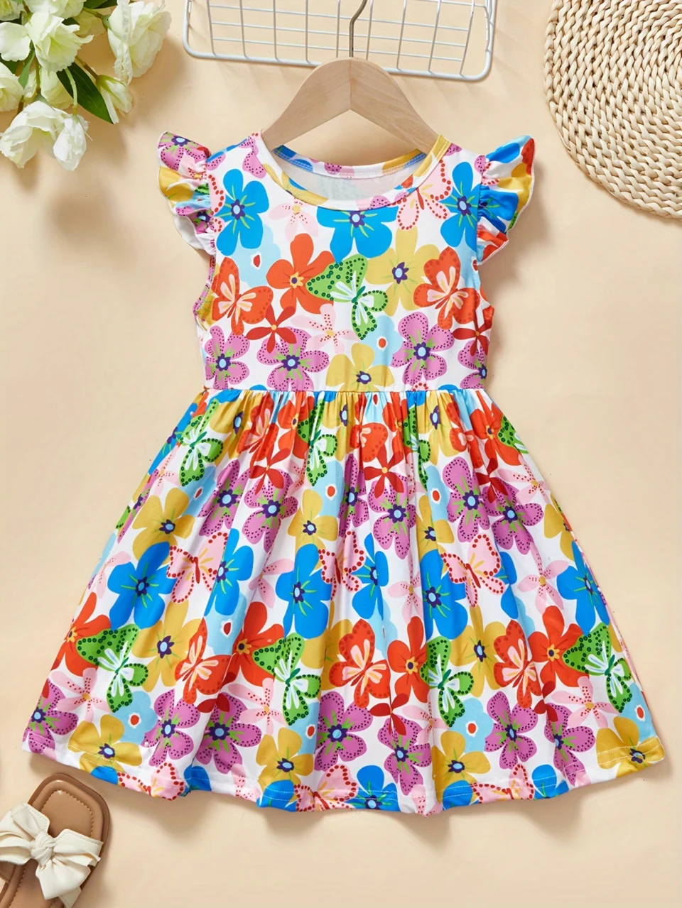 Girls Dress Summer Tropical Floral Stretch Comfort Ages 1-8