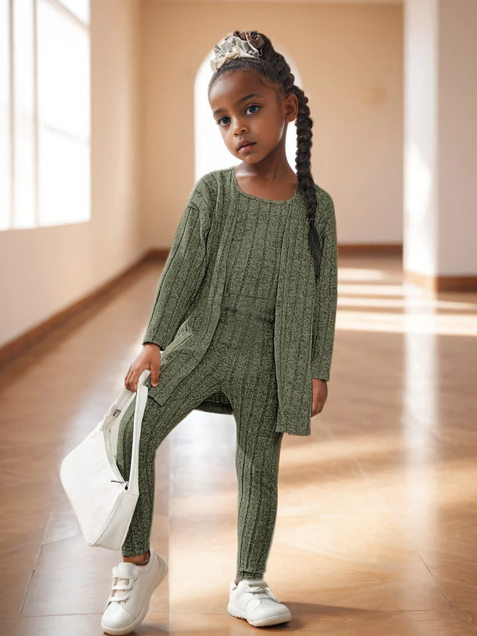 Girls Jacket Vest Pants Set Spring Fall 3-Piece Solid Stretch Ages 1-8