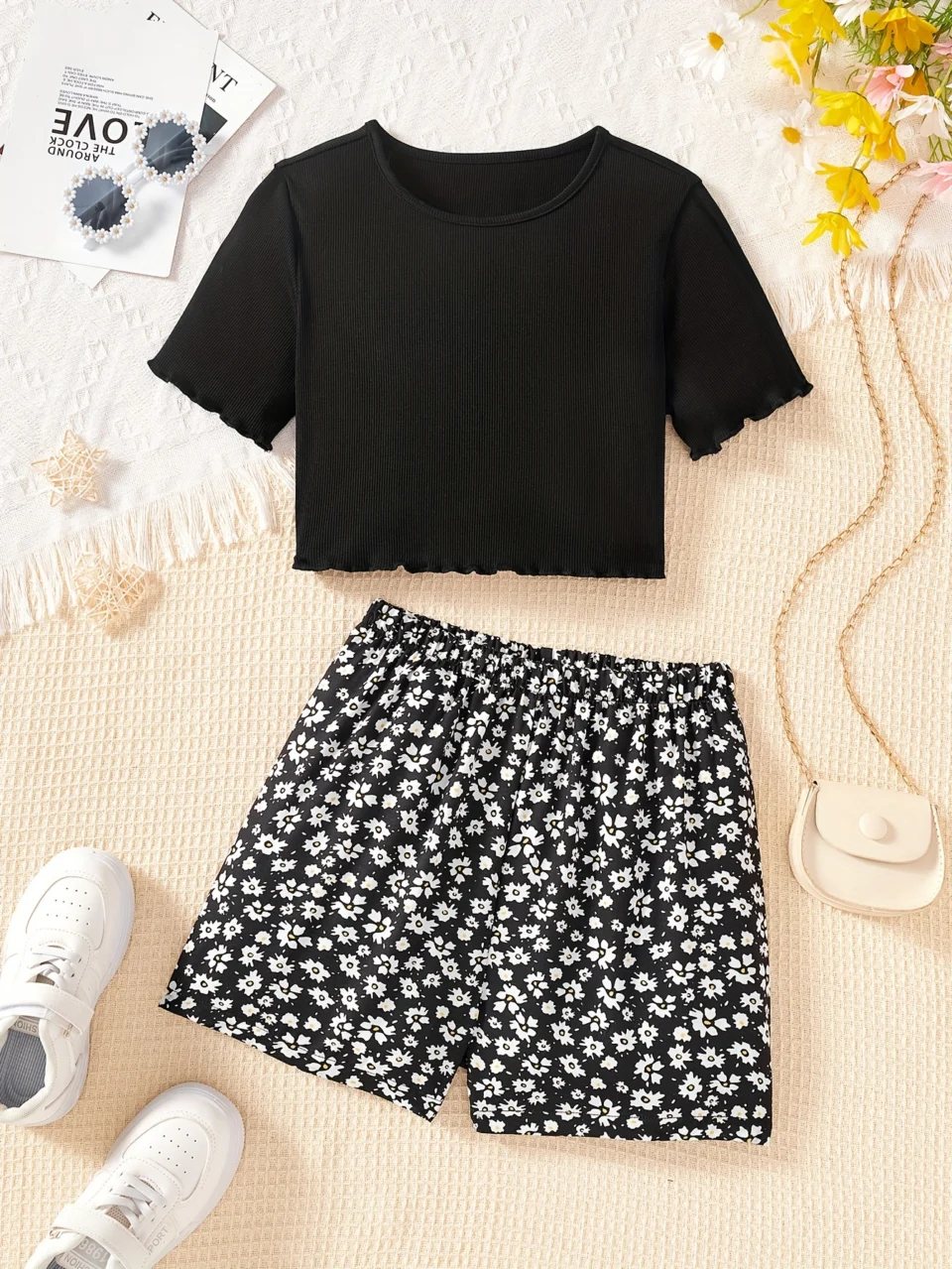 Girls Outfit Set Summer 2-Piece Floral Stretch Teen Girls