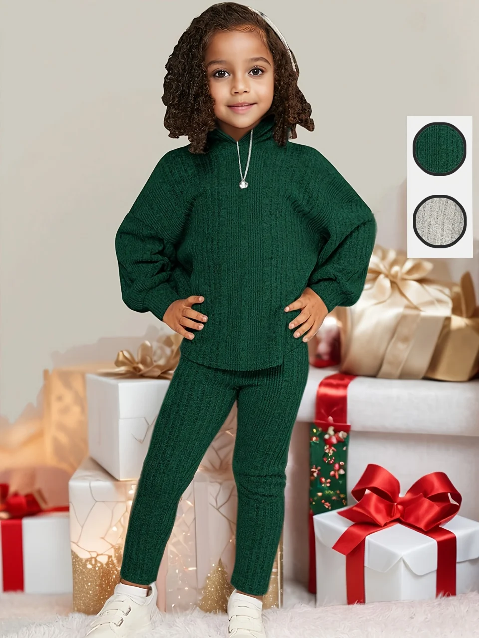 Girls Pants Set Spring Fall 2-Piece Solid Textured Stretch Ages 1-8
