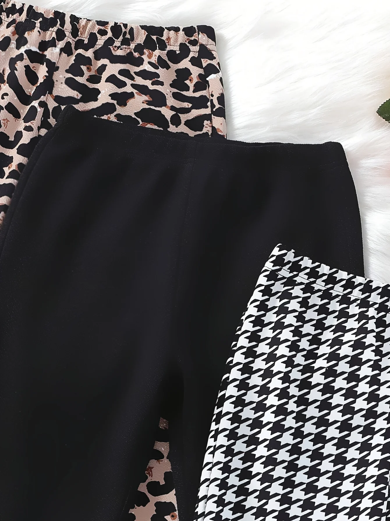 Detail 14 of Girls Flare Pants All Season 3-Piece Leopard Print Houndstooth Stretch by LUNORIANA