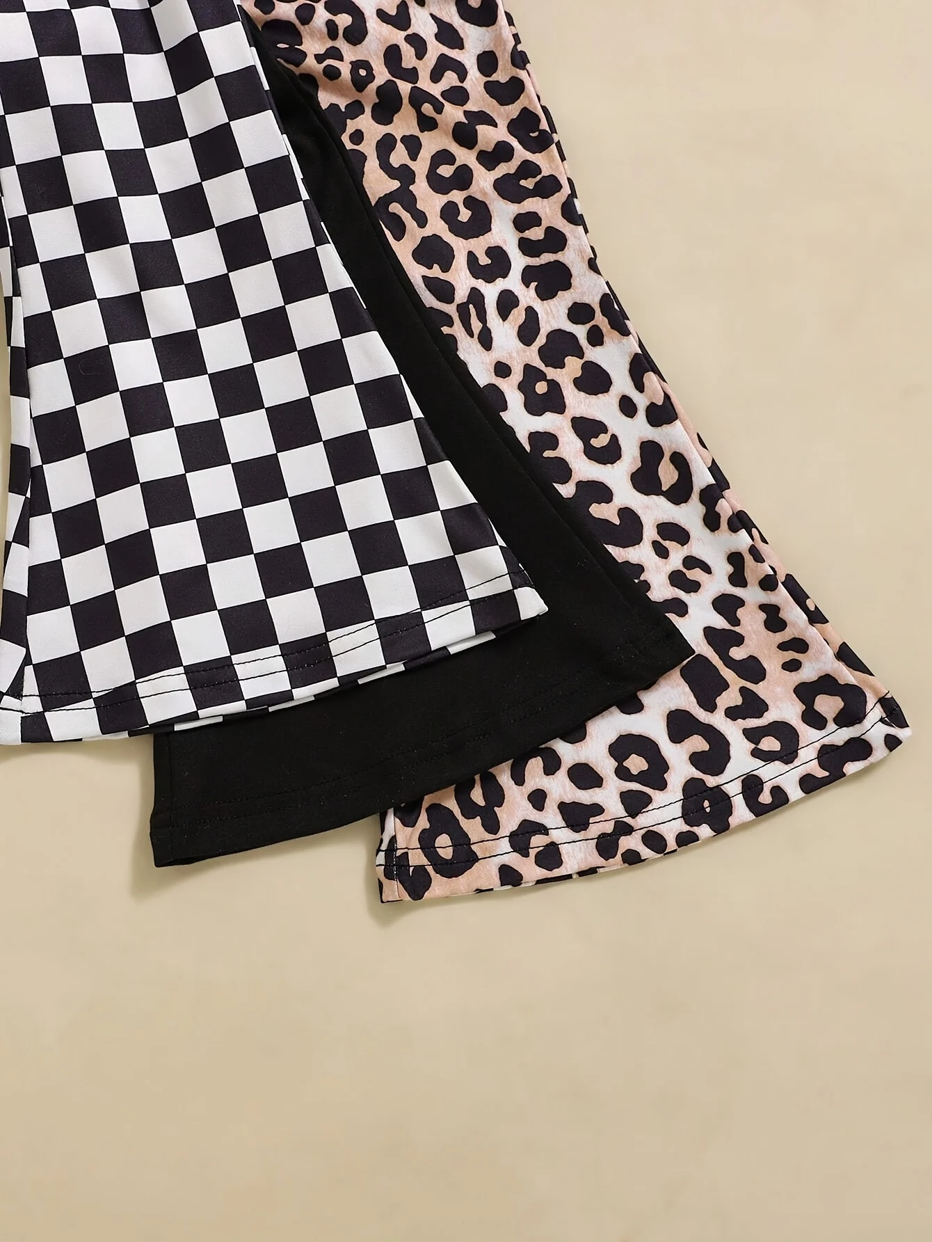 Detail 11 of Girls Flare Pants All Season 3-Piece Leopard Print Houndstooth Stretch by LUNORIANA