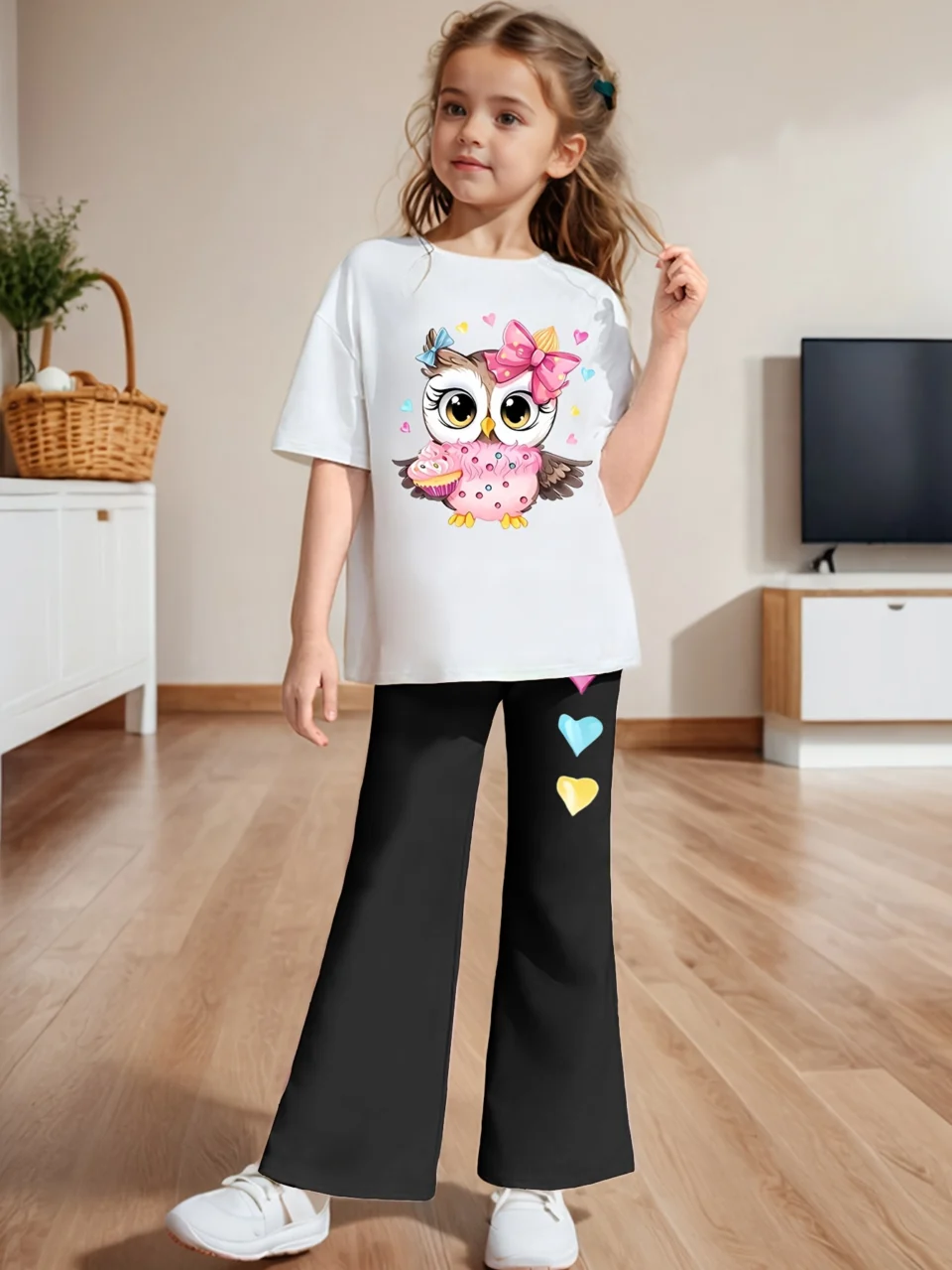 Girls Flare Pants Spring Summer 2-Piece Graphic Stretch Ages 3+