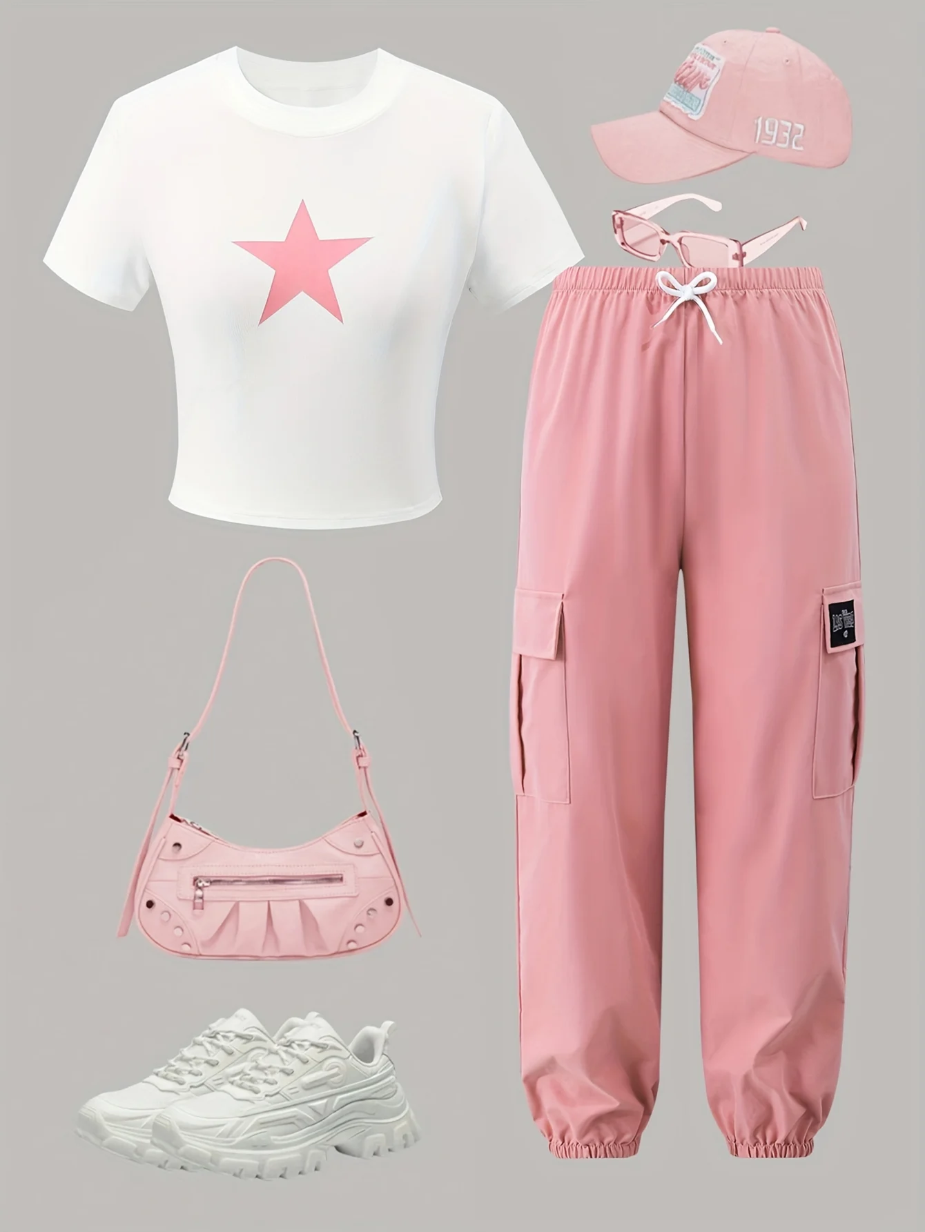 Detail 1 of Girls T-Shirt Cargo Pants Set Spring-Summer-Fall 2-Piece Star Print by LUNORIANA