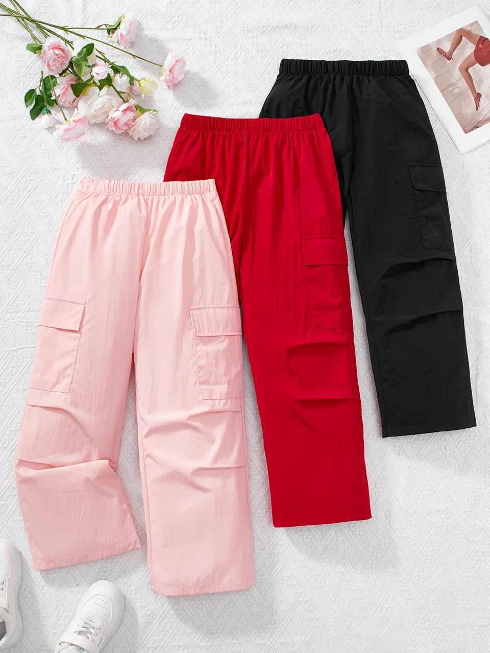 Girls Pants Set All Season 3-Piece Solid Color Stretch Comfort Ages 3+