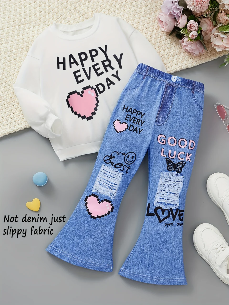 Girls Flare Pants Spring Fall 2-Piece Letter Print Stretch Ages 1-8
