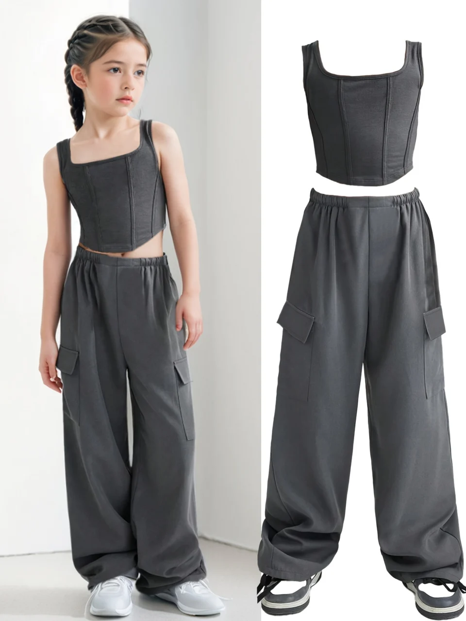 Girls Pants Set Spring-Summer-Fall 2-Piece Solid Stretch Teen Girls