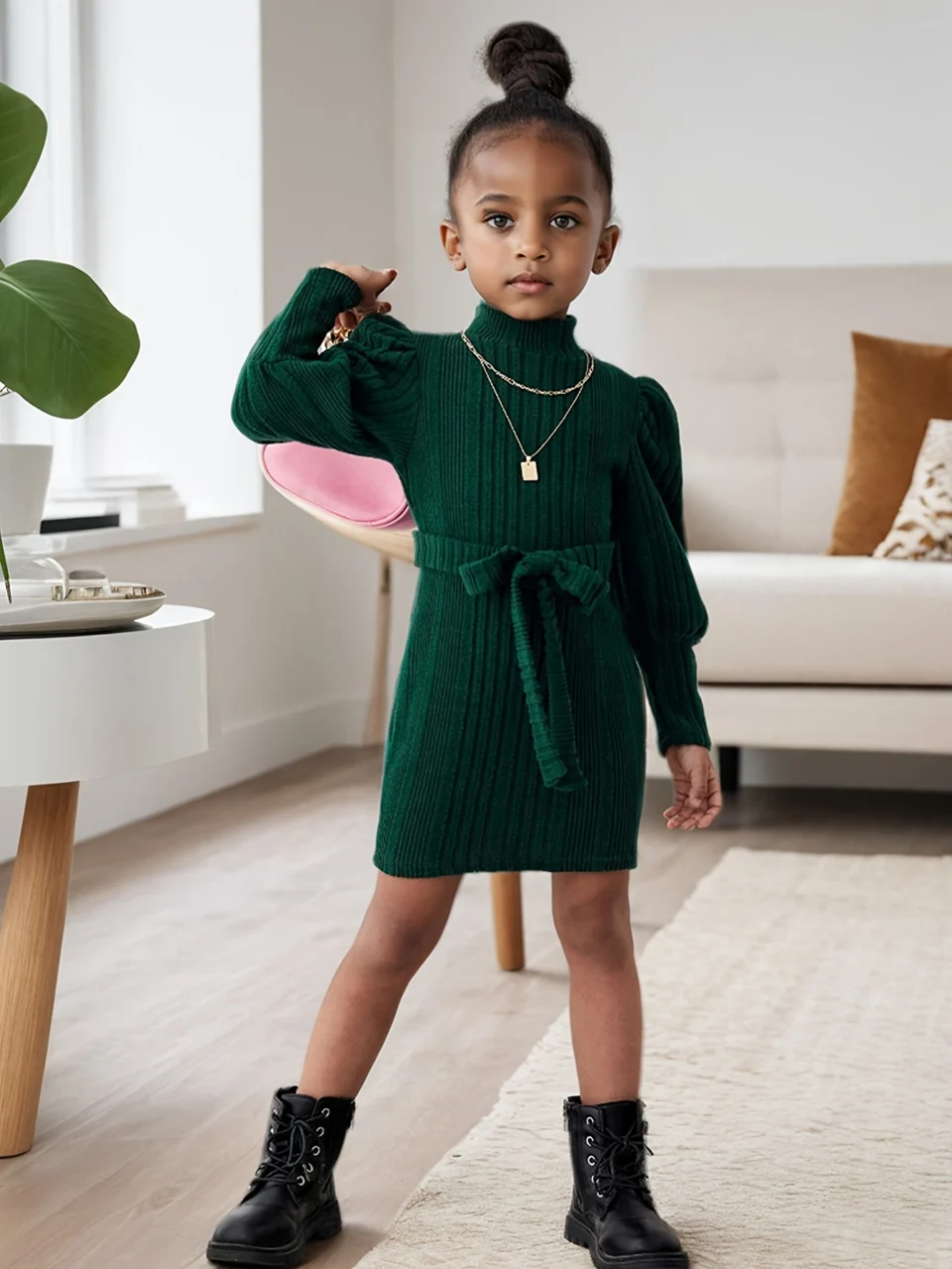 Girls Dress Spring Fall Solid Color Stretch Comfort