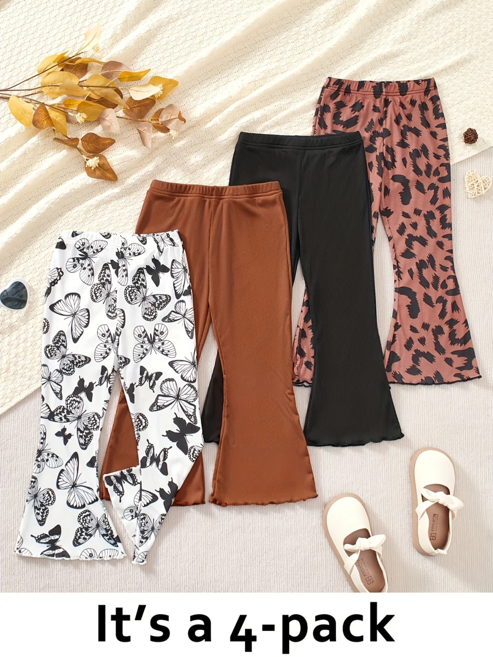 Girls Flare Pants All Season Leopard Print Solid Stretch Ages 3+