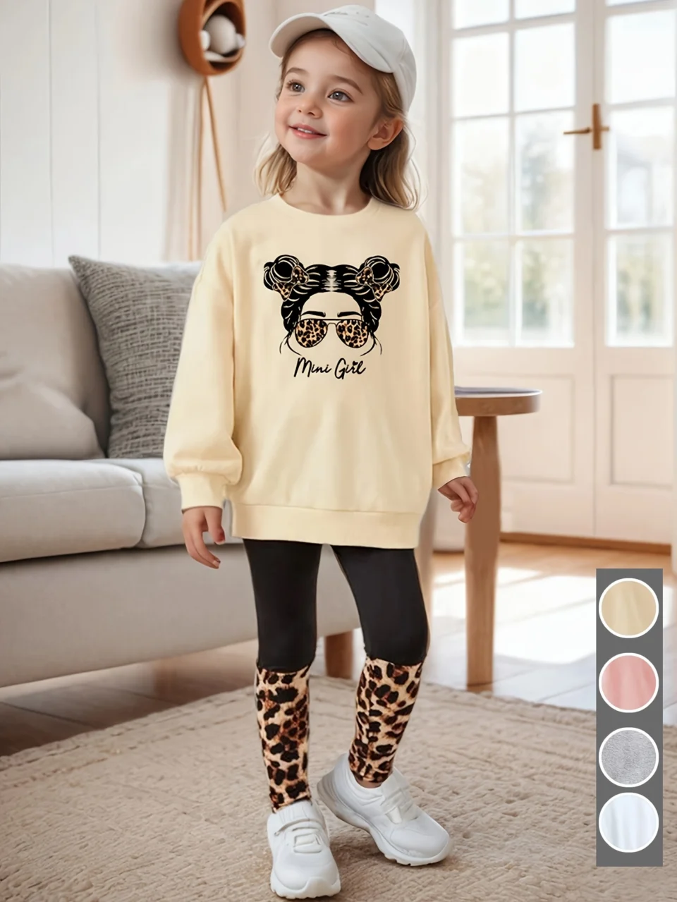 Girls Outfit Set Spring Fall 2-Piece Leopard Print Graphic Stretch