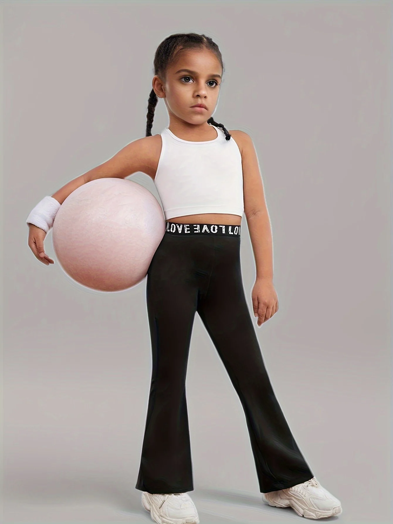 Girls Flare Pants All Season Letter Print Solid Stretch Ages 3+