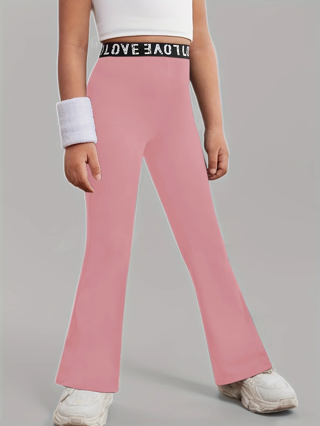 Girls Flare Pants All Season Letter Print Solid Stretch Ages 3+