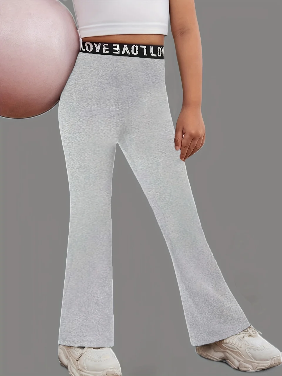 Girls Flare Pants All Season Letter Print Solid Stretch Ages 3+