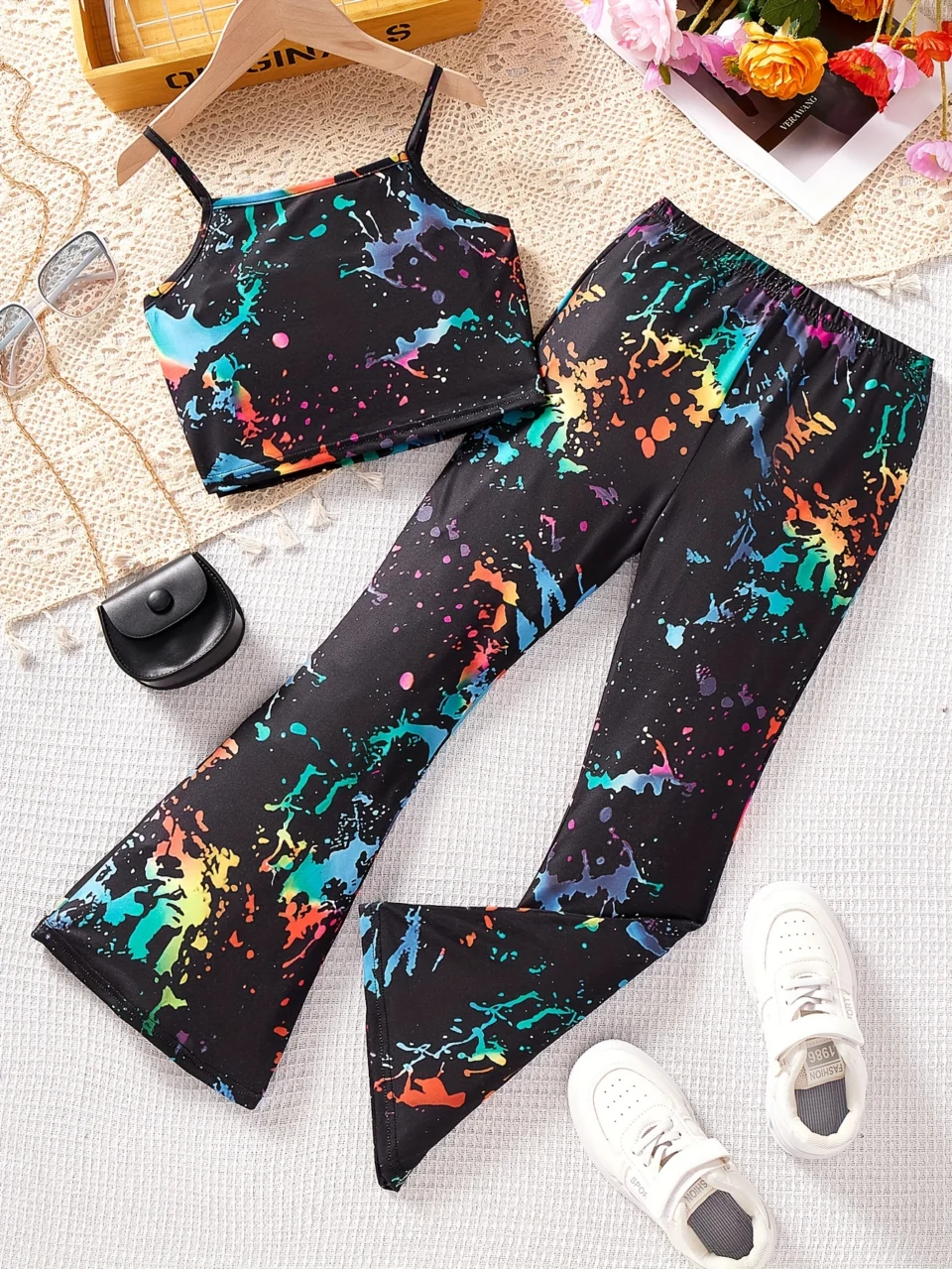 Girls Flare Pants Spring Summer 2-Piece Tie Dye Stretch Ages 3+
