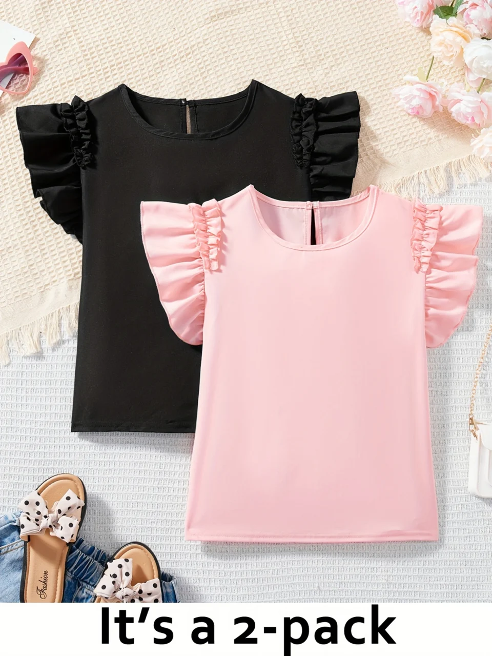 Girls Outfit Set Summer 2-Piece Solid Color Easy Care Teen Girls