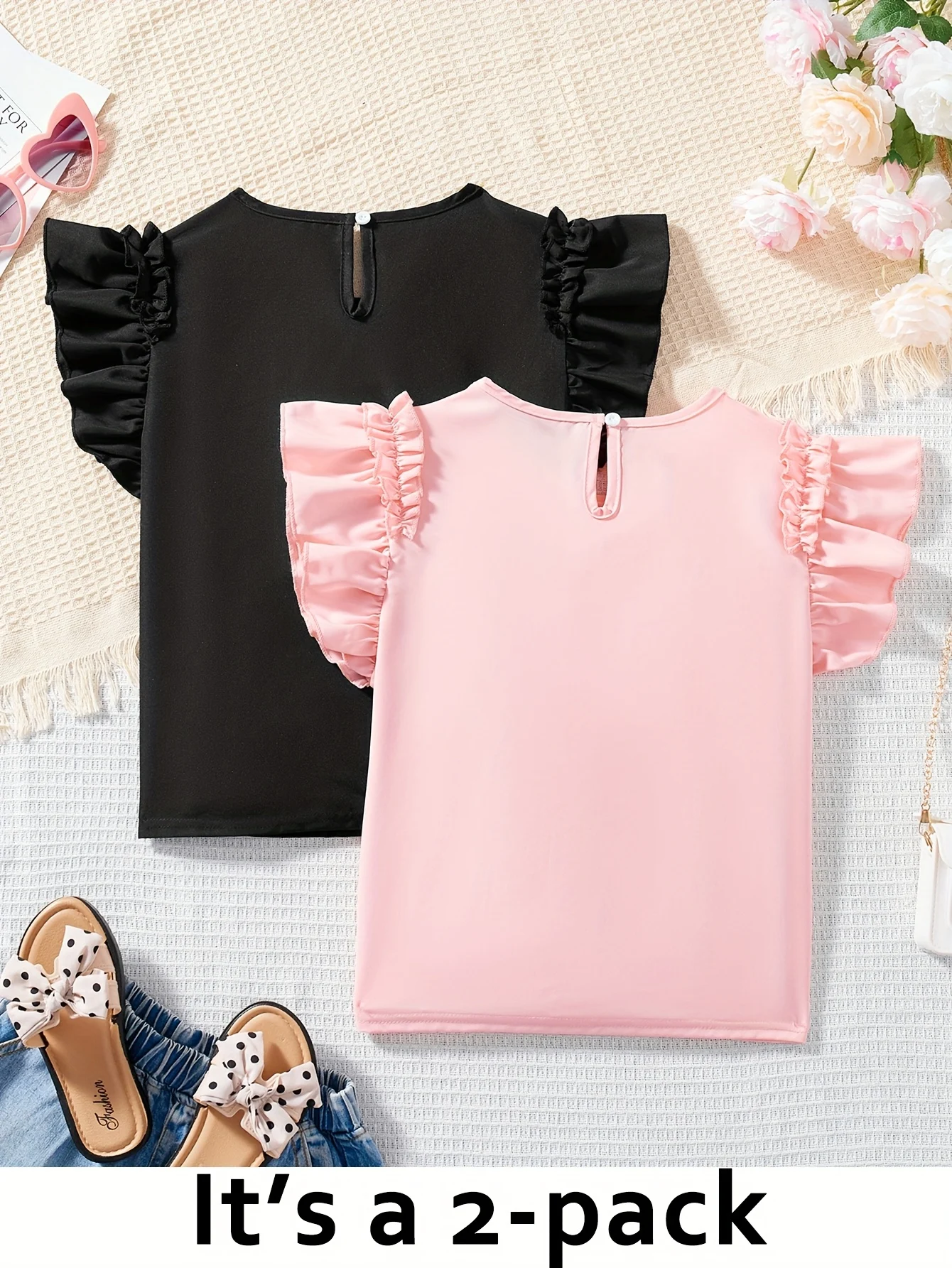 Detail 1 of Girls Outfit Set Summer 2-Piece Solid Color Easy Care Teen Girls by LUNORIANA