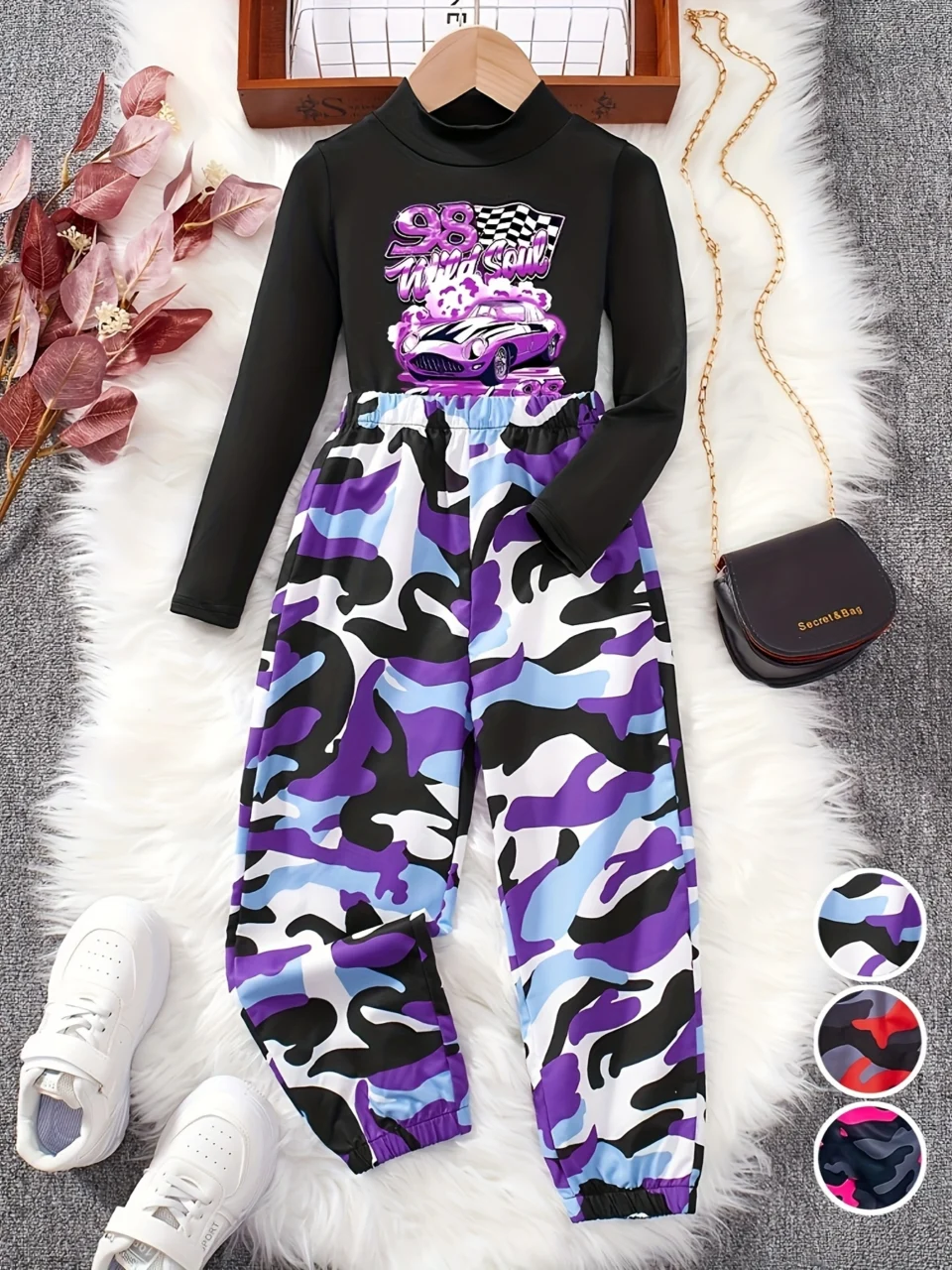 Girls Outfit Set Spring Fall 2-Piece Stretch Comfort Ages 3+