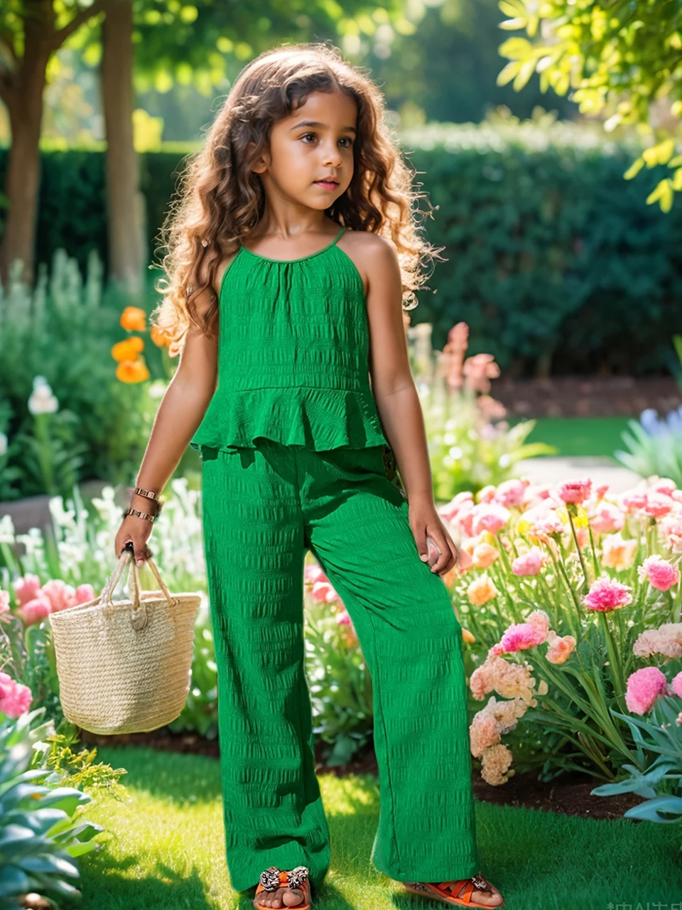 Girls Tank Top Pants Set Spring Fall 2-Piece Solid Ruffle Stretch