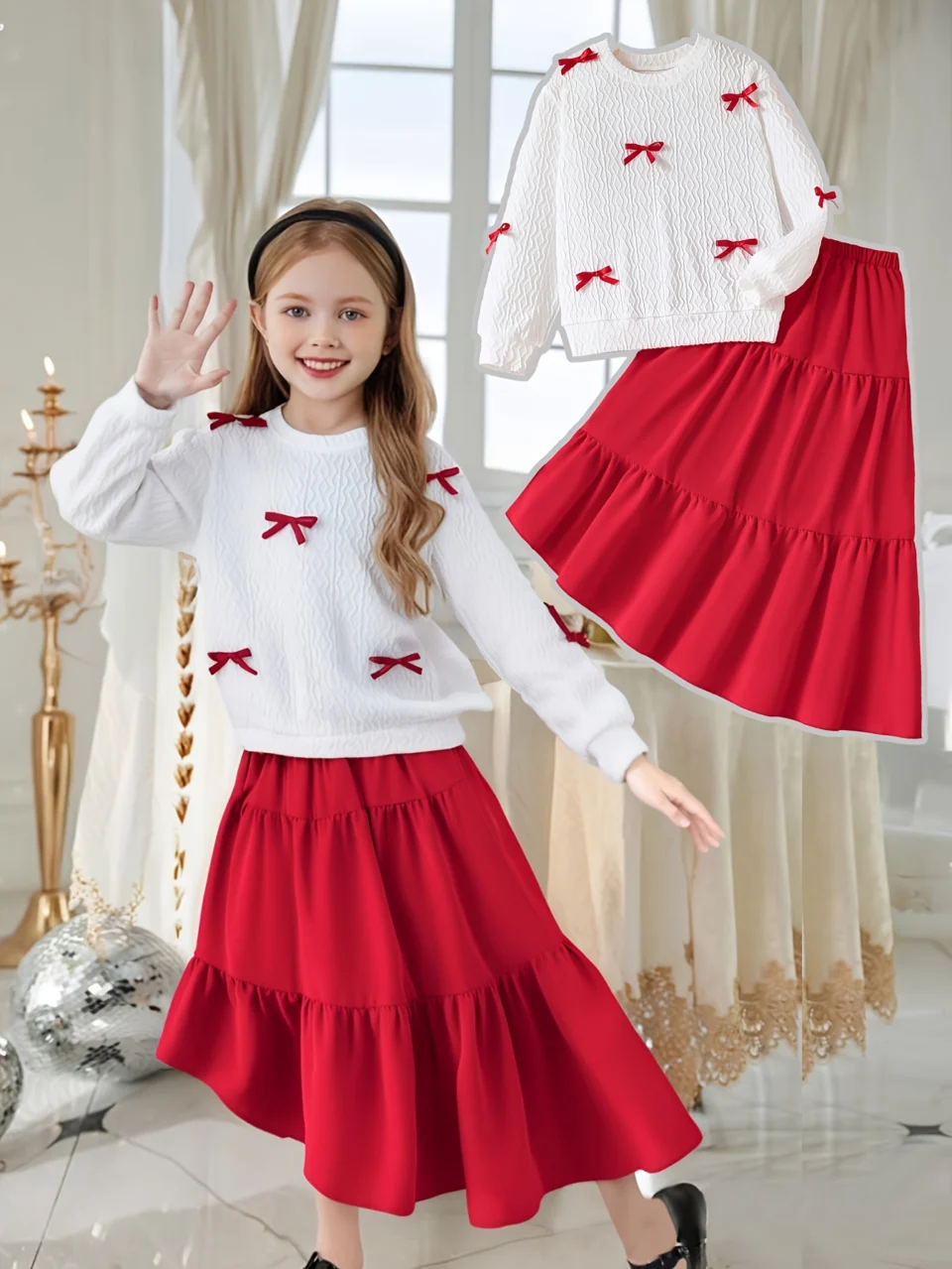 Teen Girls Sweatshirt Skirt 2-Piece Set Christmas Fall Winter Stretch