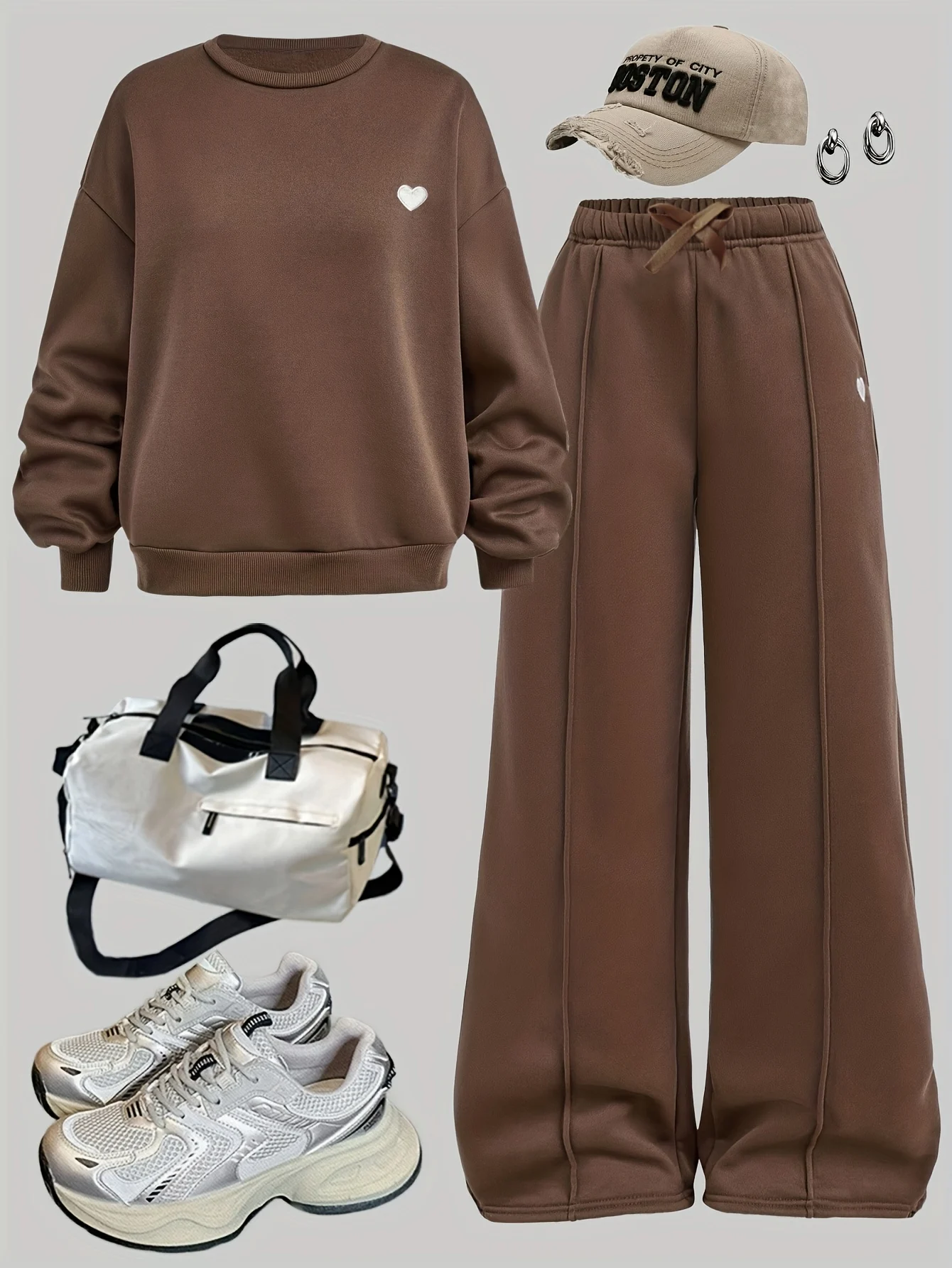 Detail 1 of Teen Girls Streetwear Sweatshirt Wide Leg Pants 2-Piece Set Graphic Fall Winter by LUNORIANA