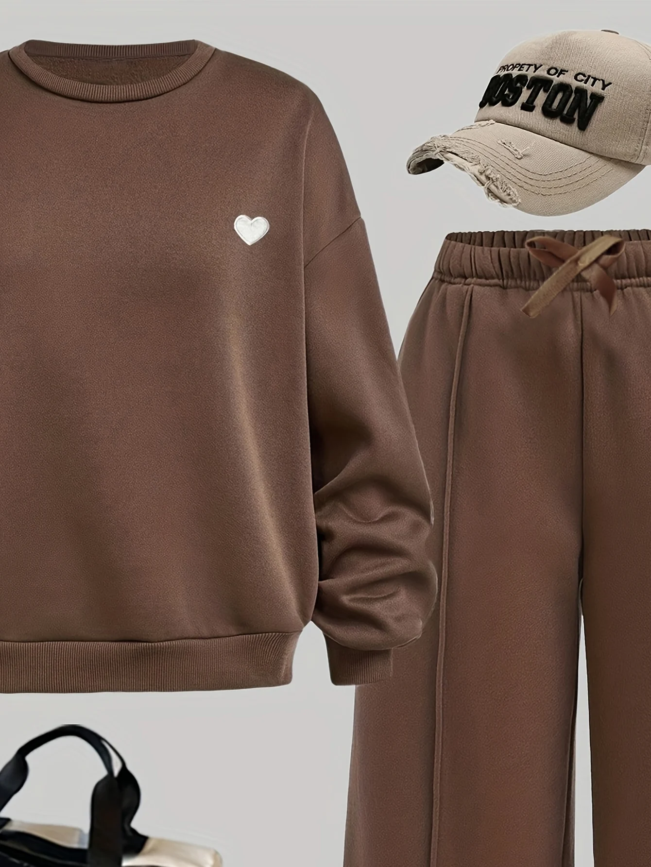 Detail 5 of Teen Girls Streetwear Sweatshirt Wide Leg Pants 2-Piece Set Graphic Fall Winter by LUNORIANA