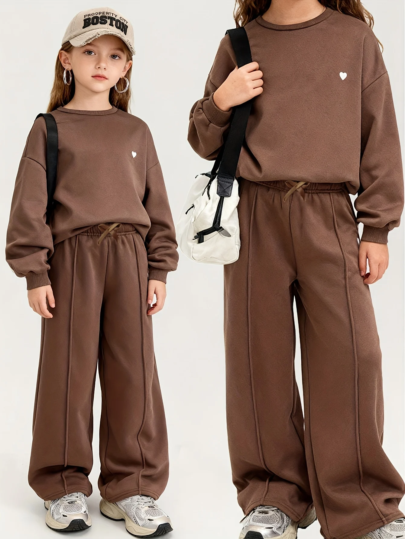 Teen Girls Streetwear Sweatshirt Wide Leg Pants 2-Piece Set Graphic Fall Winter