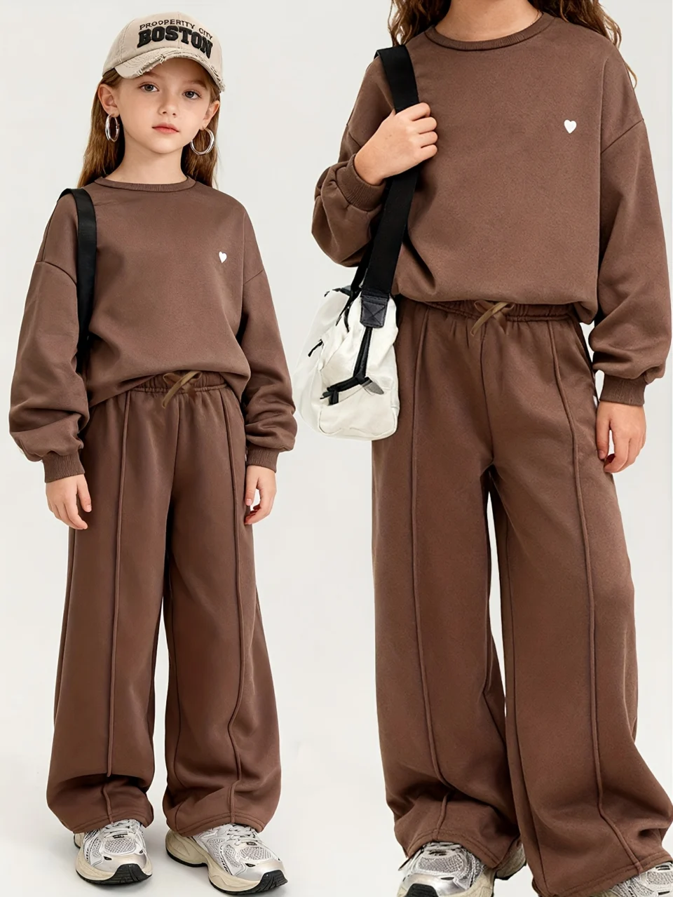 Teen Girls Streetwear Sweatshirt Wide Leg Pants 2-Piece Set Graphic Fall Winter