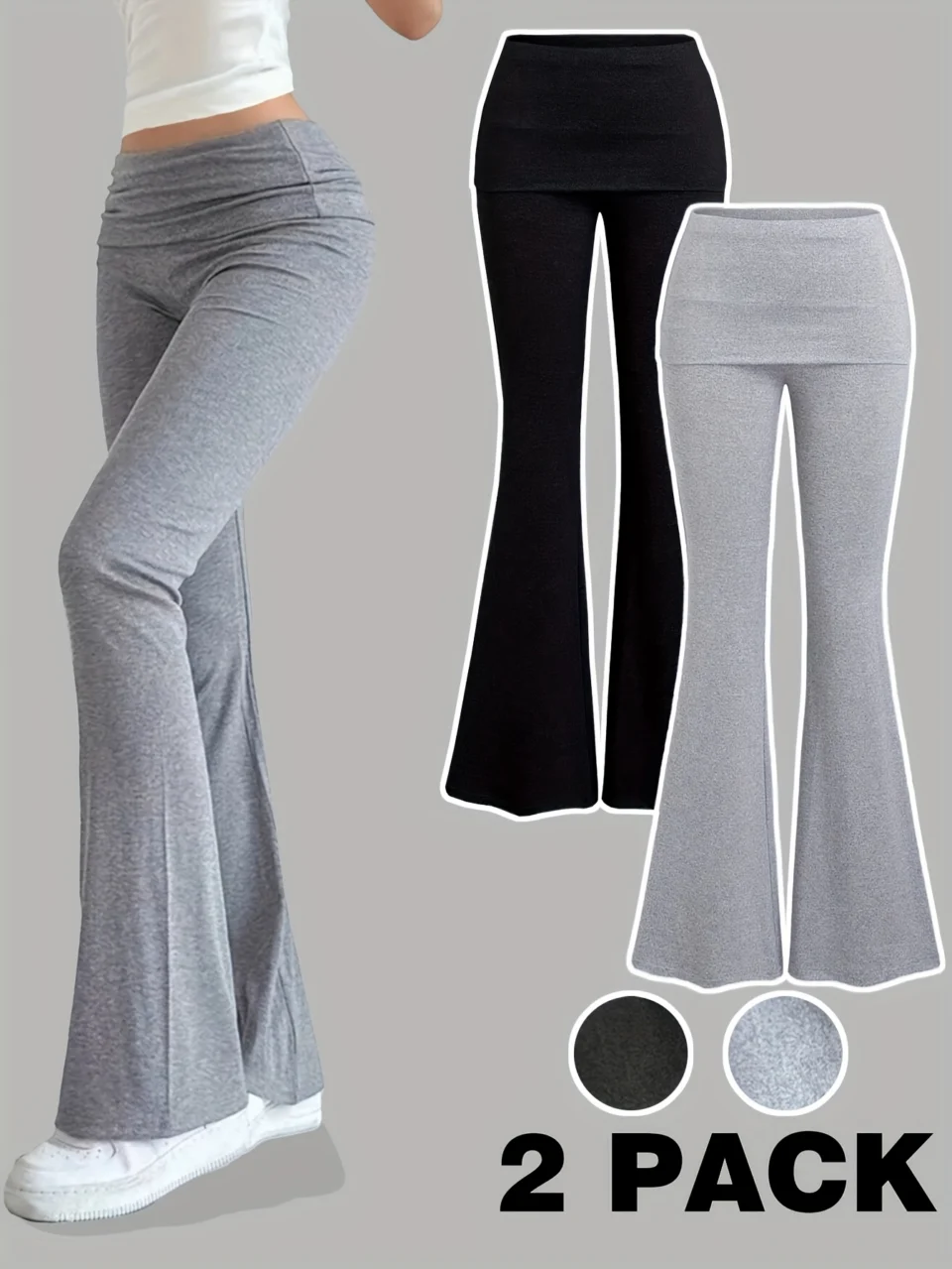 Girls Flare Pants 2-Piece Set Solid All Season Stretch