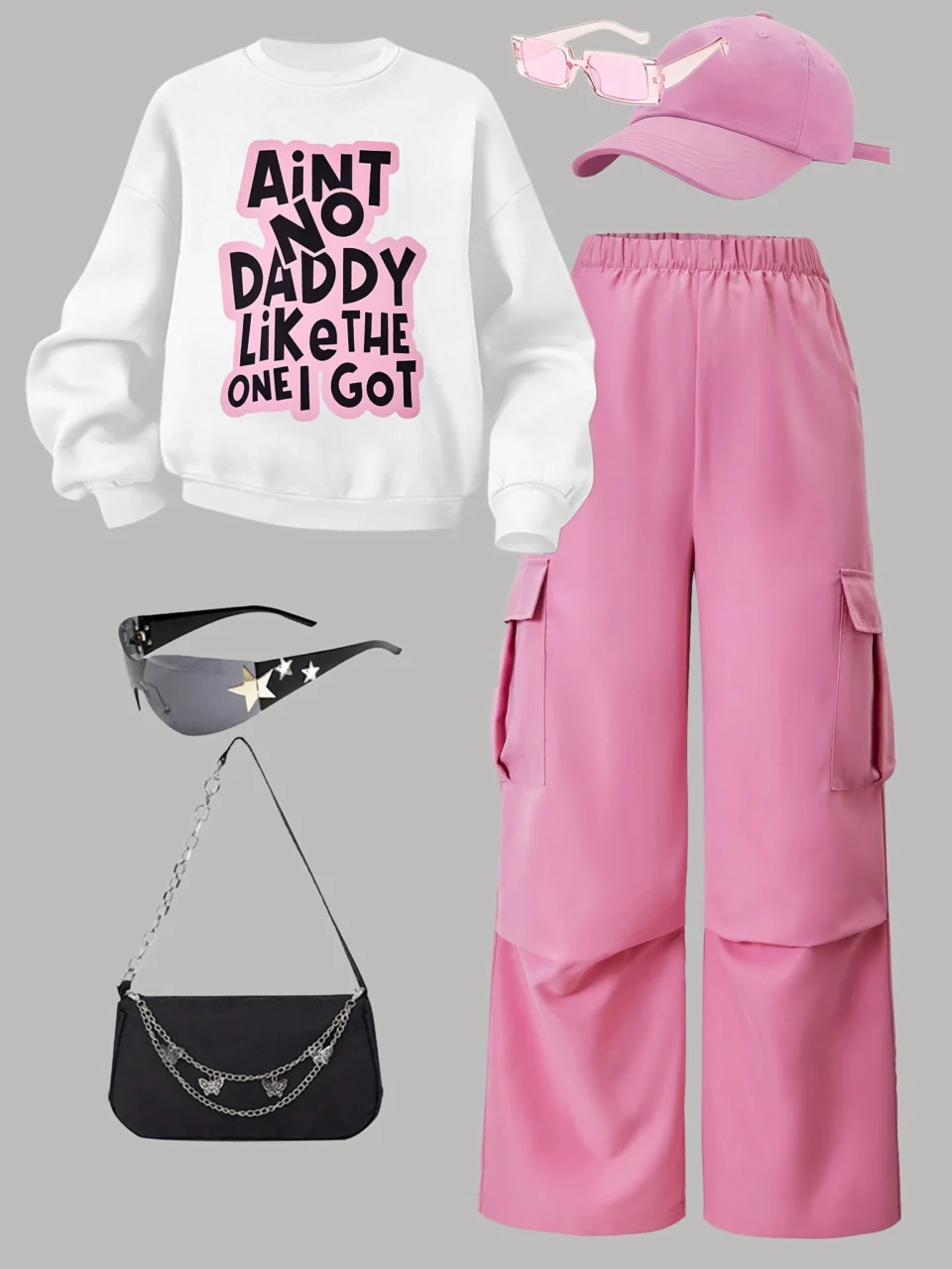 Teen Girls Sweatshirt Cargo Pants 2-Piece Set Letter Print Fall Winter