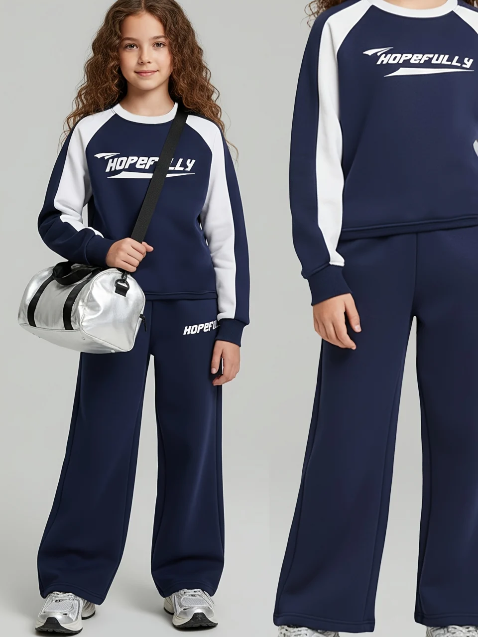 Teen Girls Sweatshirt Wide Leg Pants 2-Piece Set Letter Print Fall Winter