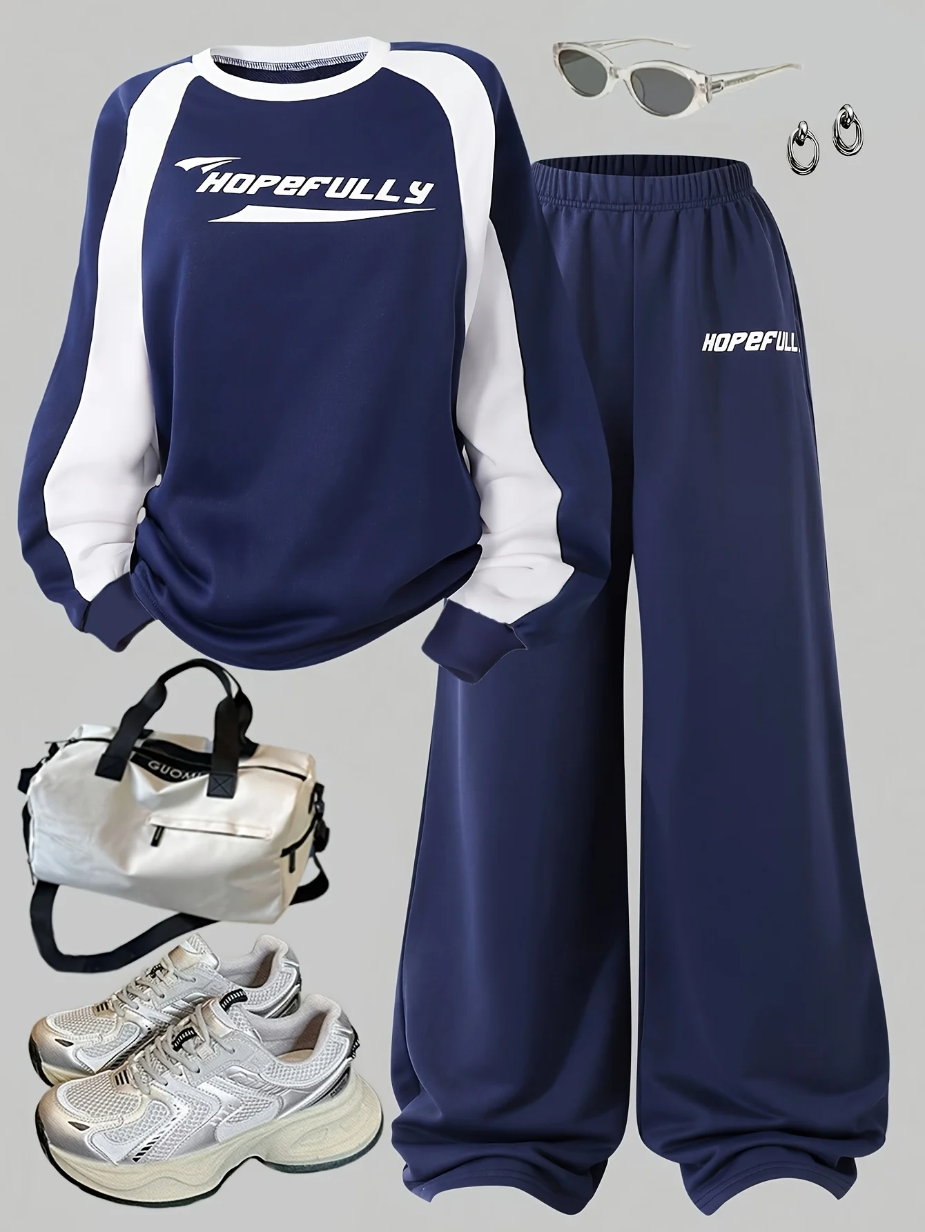 Detail 1 of Teen Girls Sweatshirt Wide Leg Pants 2-Piece Set Letter Print Fall Winter by LUNORIANA