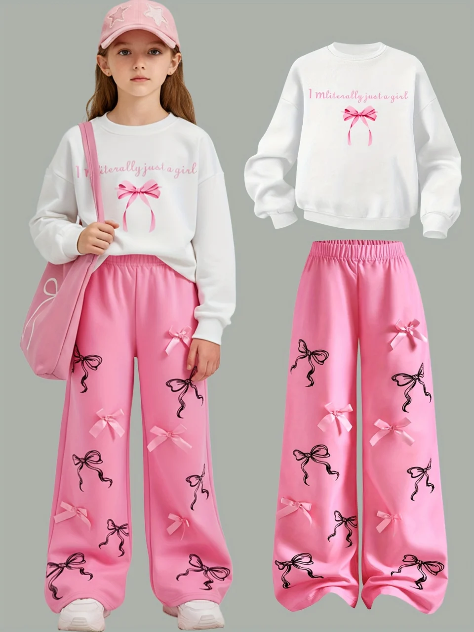 Girls Sweatshirt Wide Leg Pants 2-Piece Set Letter Print Fall Winter Easy Care