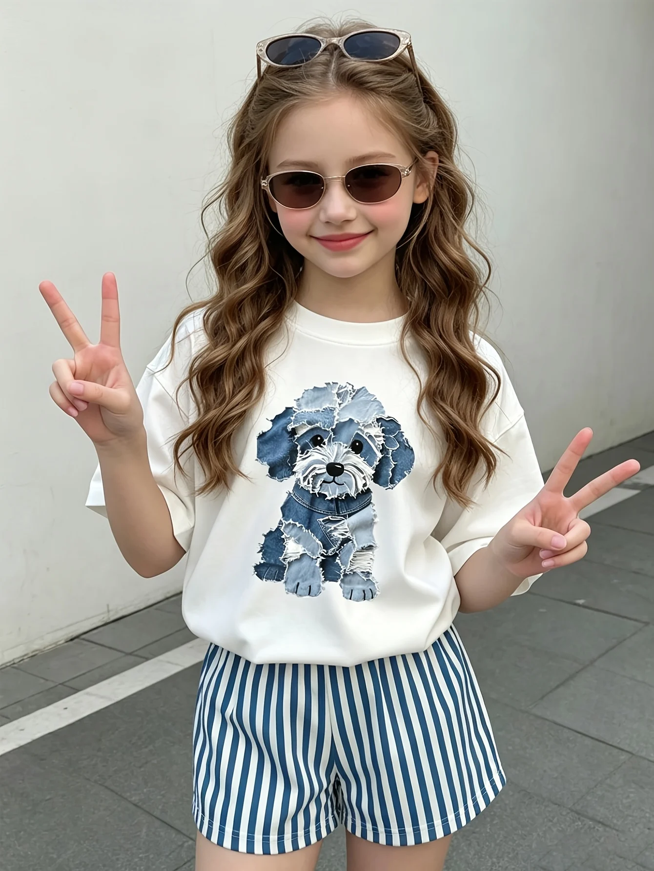 Detail 2 of Girls Loose Fit T-Shirt Shorts 2-Piece Set Graphic Spring Summer Stretch by LUNORIANA
