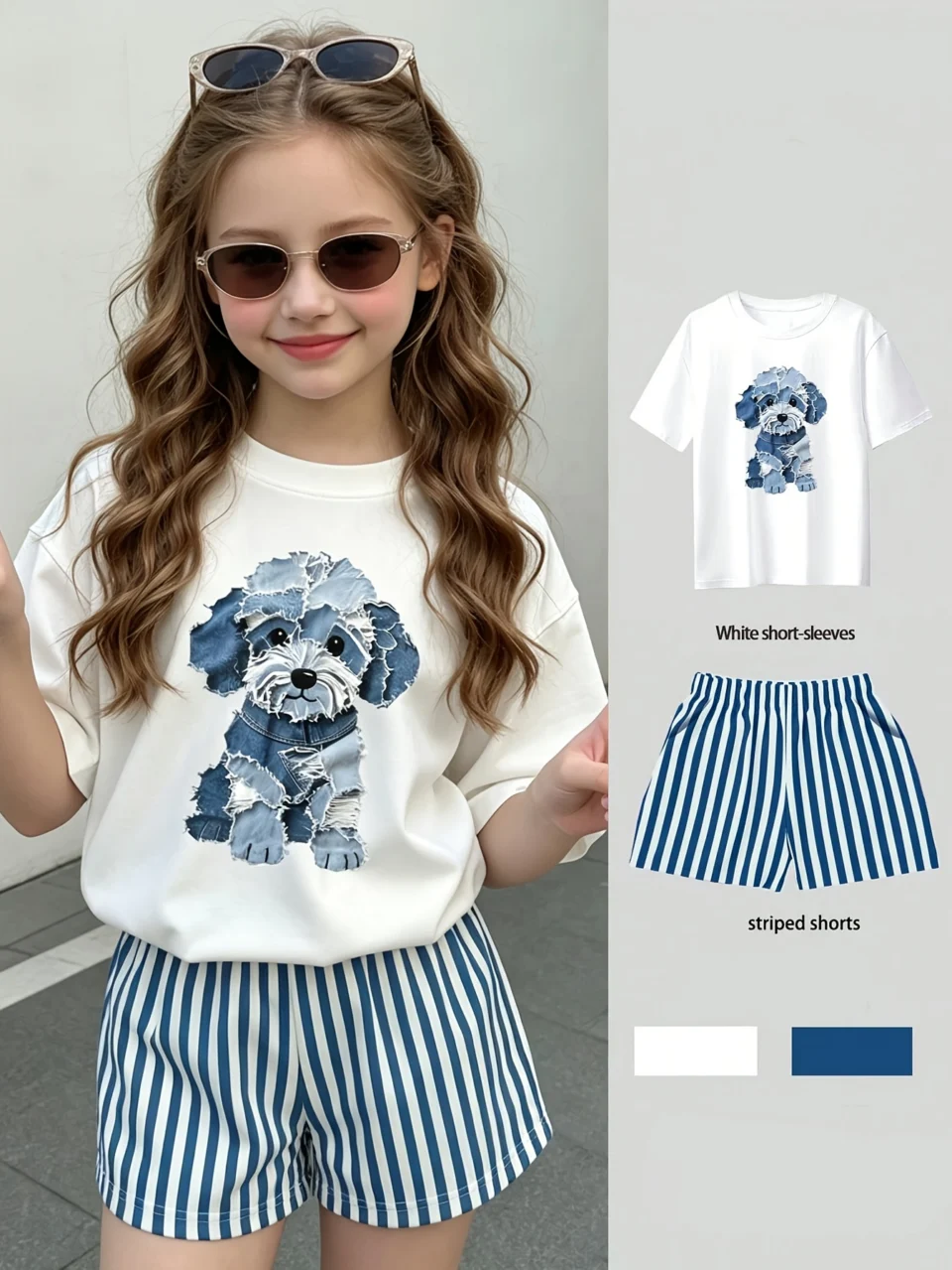 Girls Loose Fit T-Shirt Shorts 2-Piece Set Graphic Spring Summer Stretch