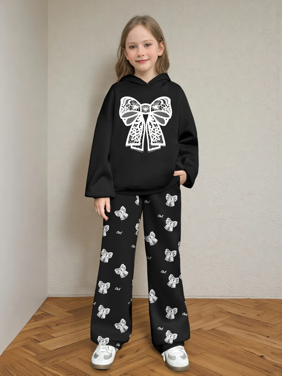 Girls Hoodie Wide Leg Pants 2-Piece Set Graphic Fall Winter Stretch - SPUID 7580741848