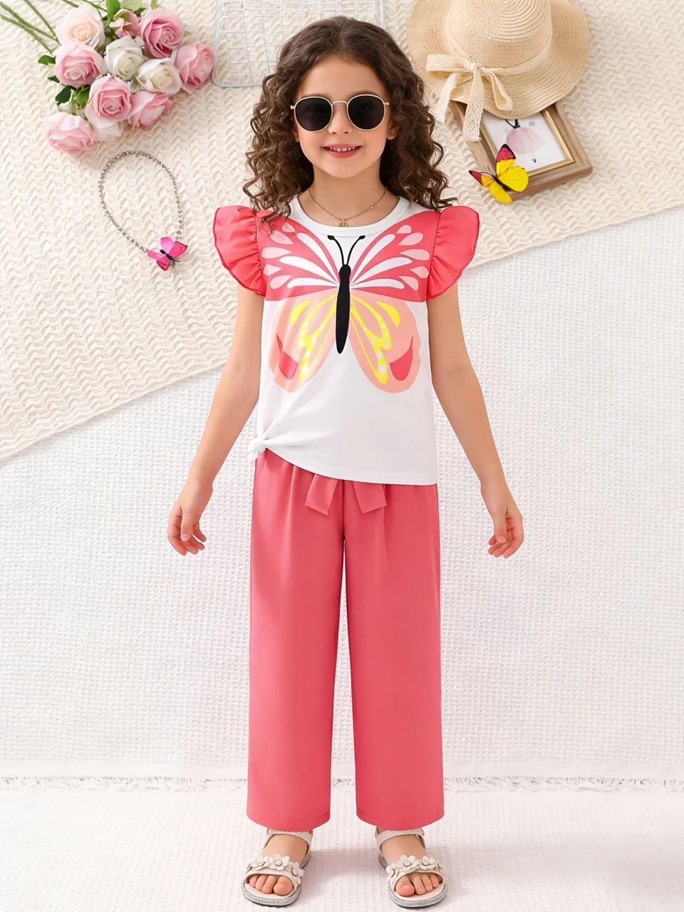 Teen Girls T-Shirt Straight Leg Pants 2-Piece Set Solid All Season Stretch