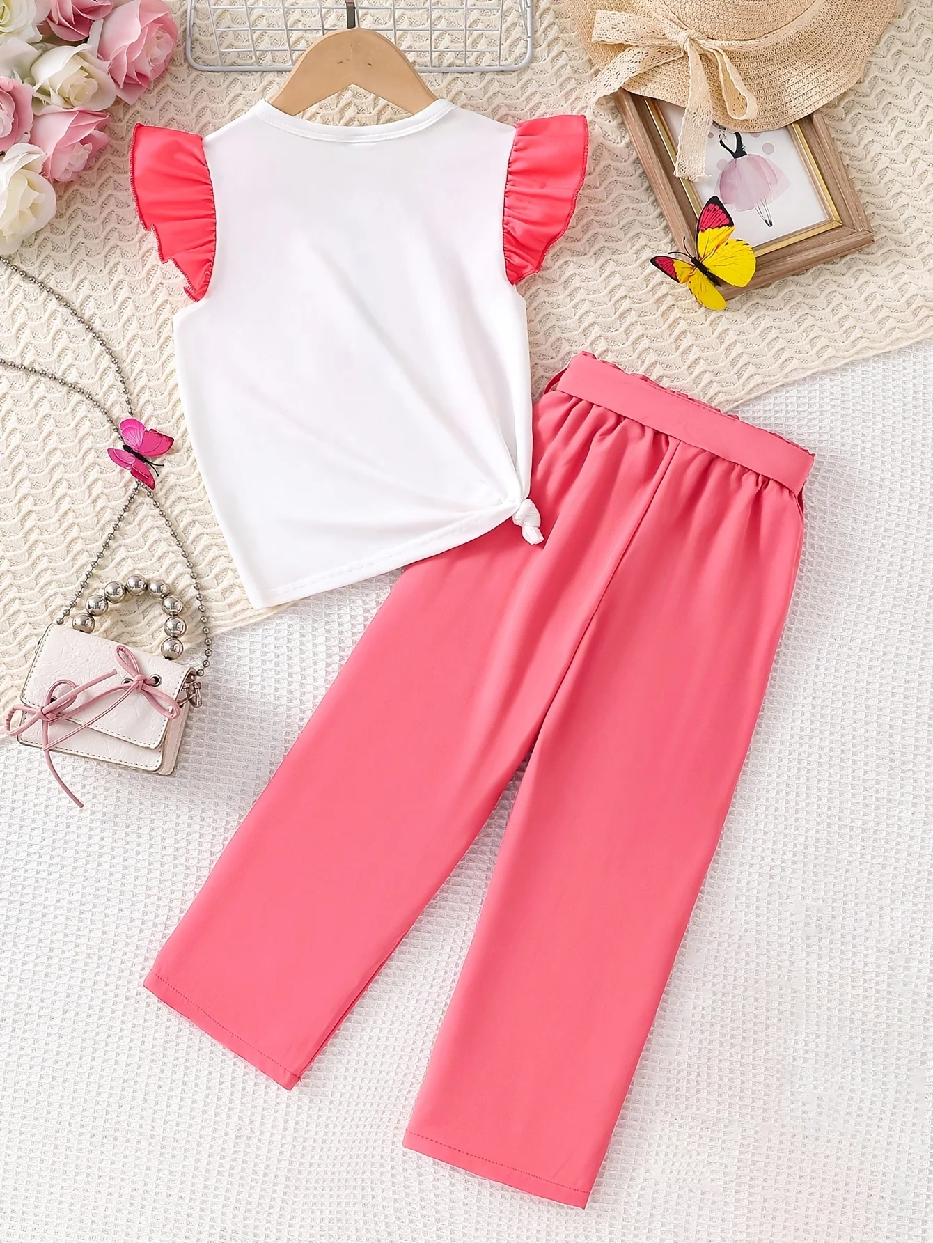 Detail 2 of Teen Girls T-Shirt Straight Leg Pants 2-Piece Set Solid All Season Stretch by LUNORIANA