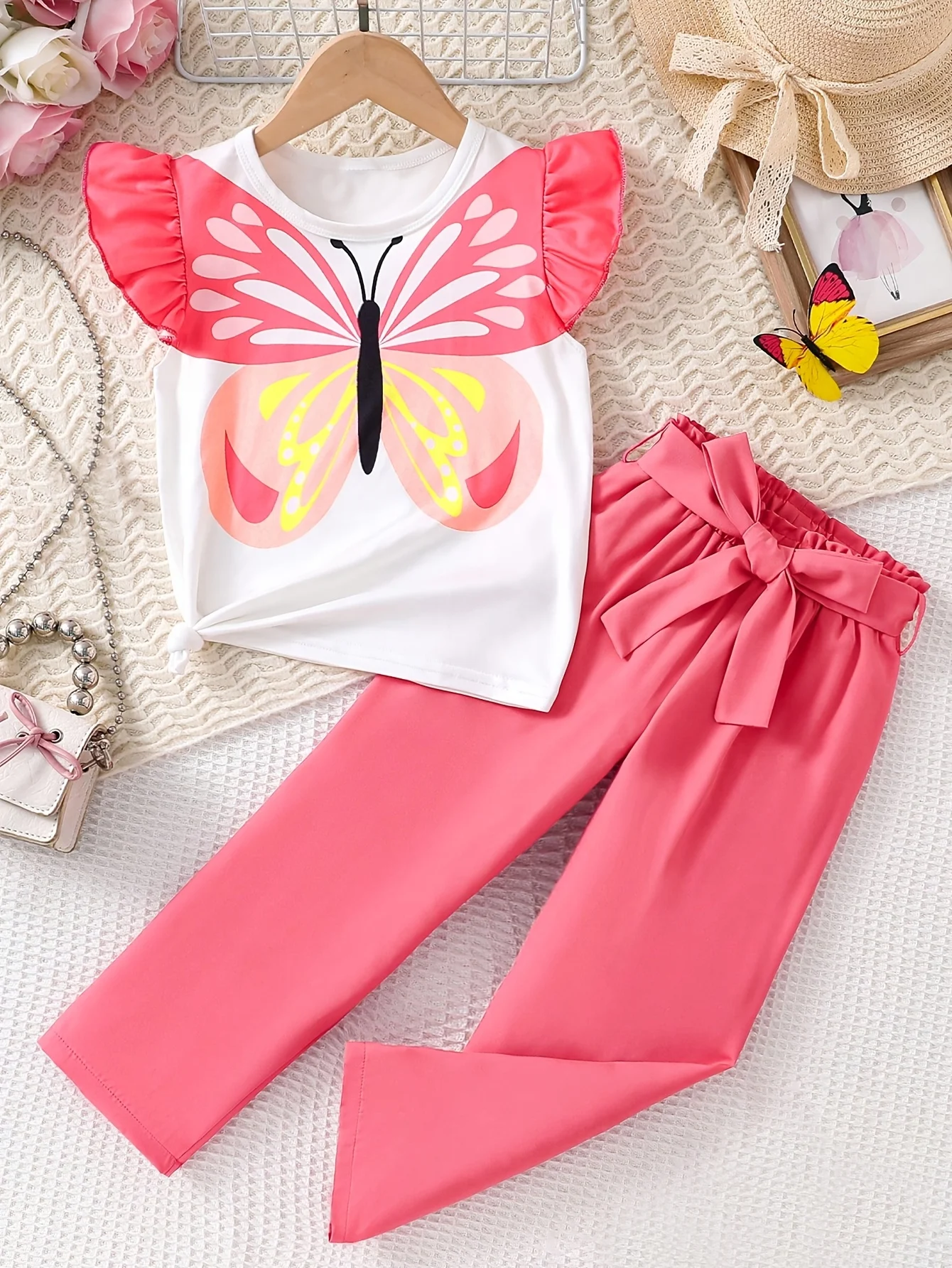 Detail 1 of Teen Girls T-Shirt Straight Leg Pants 2-Piece Set Solid All Season Stretch by LUNORIANA