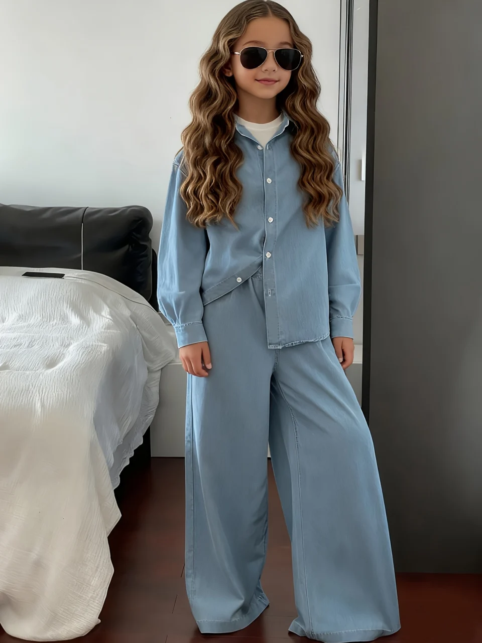 Teen Girls Jeans 2-Piece Set Solid All Season Stretch