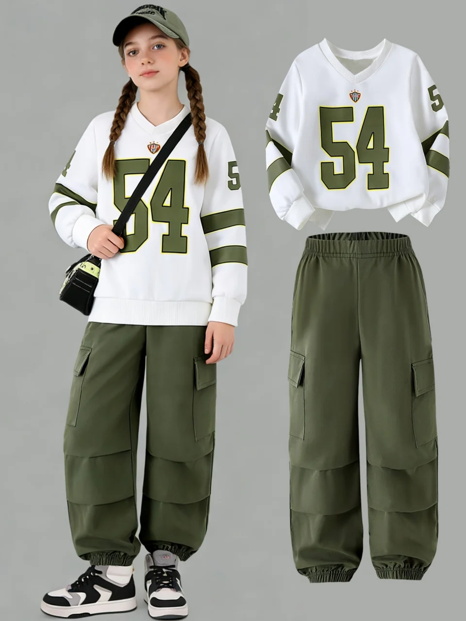 Teen Girls Sweatshirt Cargo Pants 2-Piece Set Graphic Spring Summer Easy Care