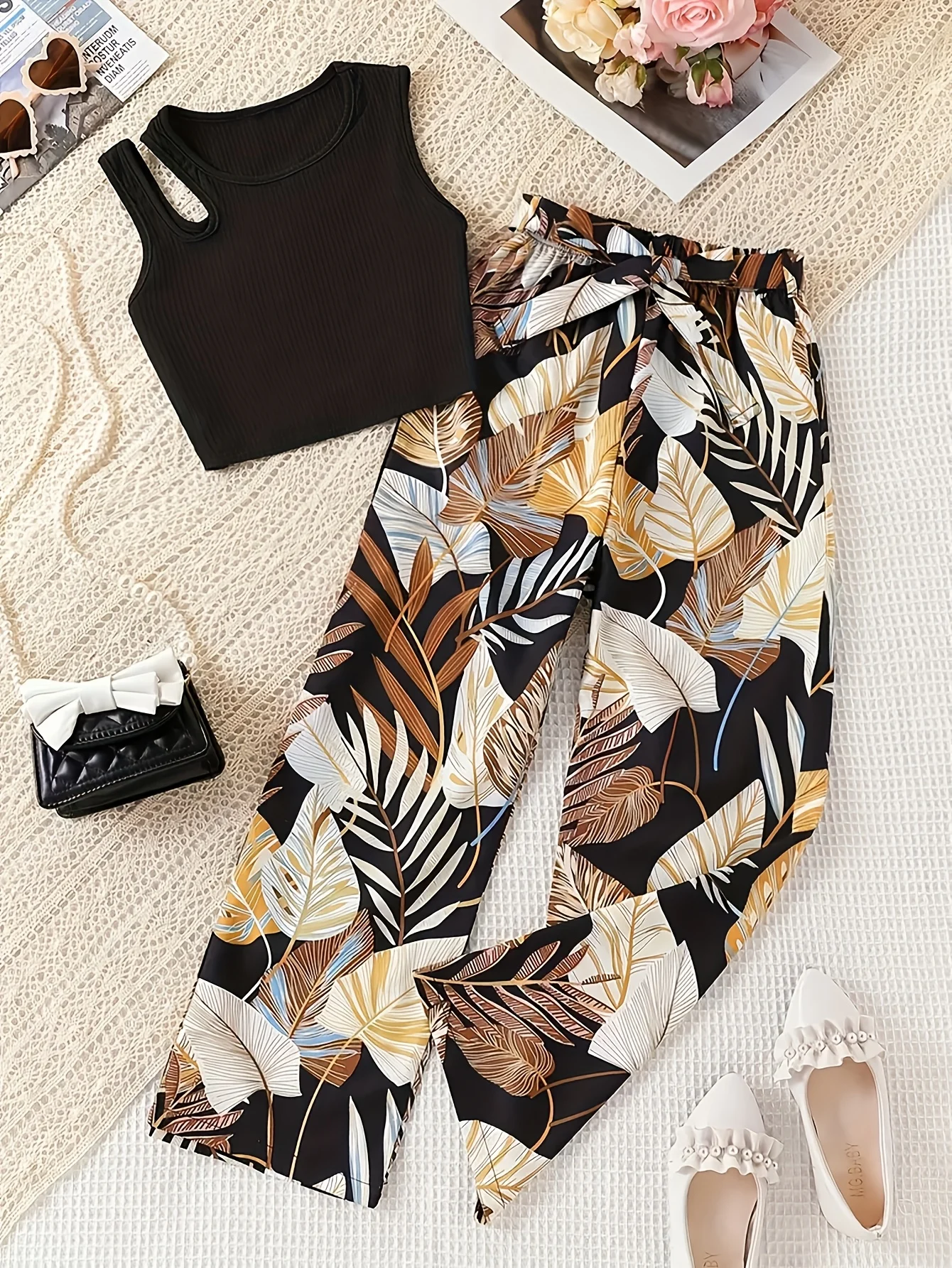 Detail 1 of Kids Wide Leg Pants 2-Piece Set Graphic Spring Summer Stretch by LUNORIANA
