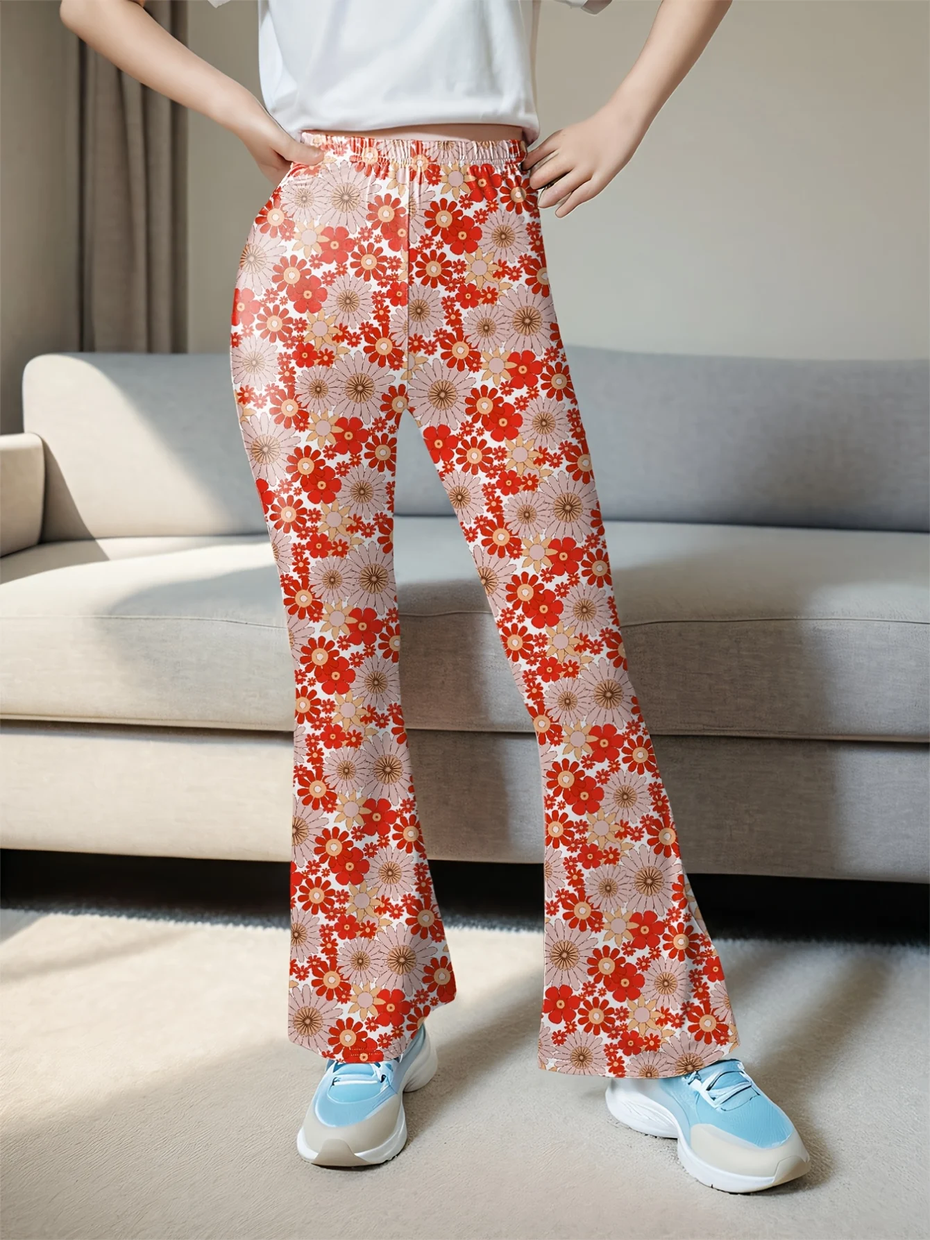 Detail 6 of Girls Flare Pants Floral Stretch by LUNORIANA