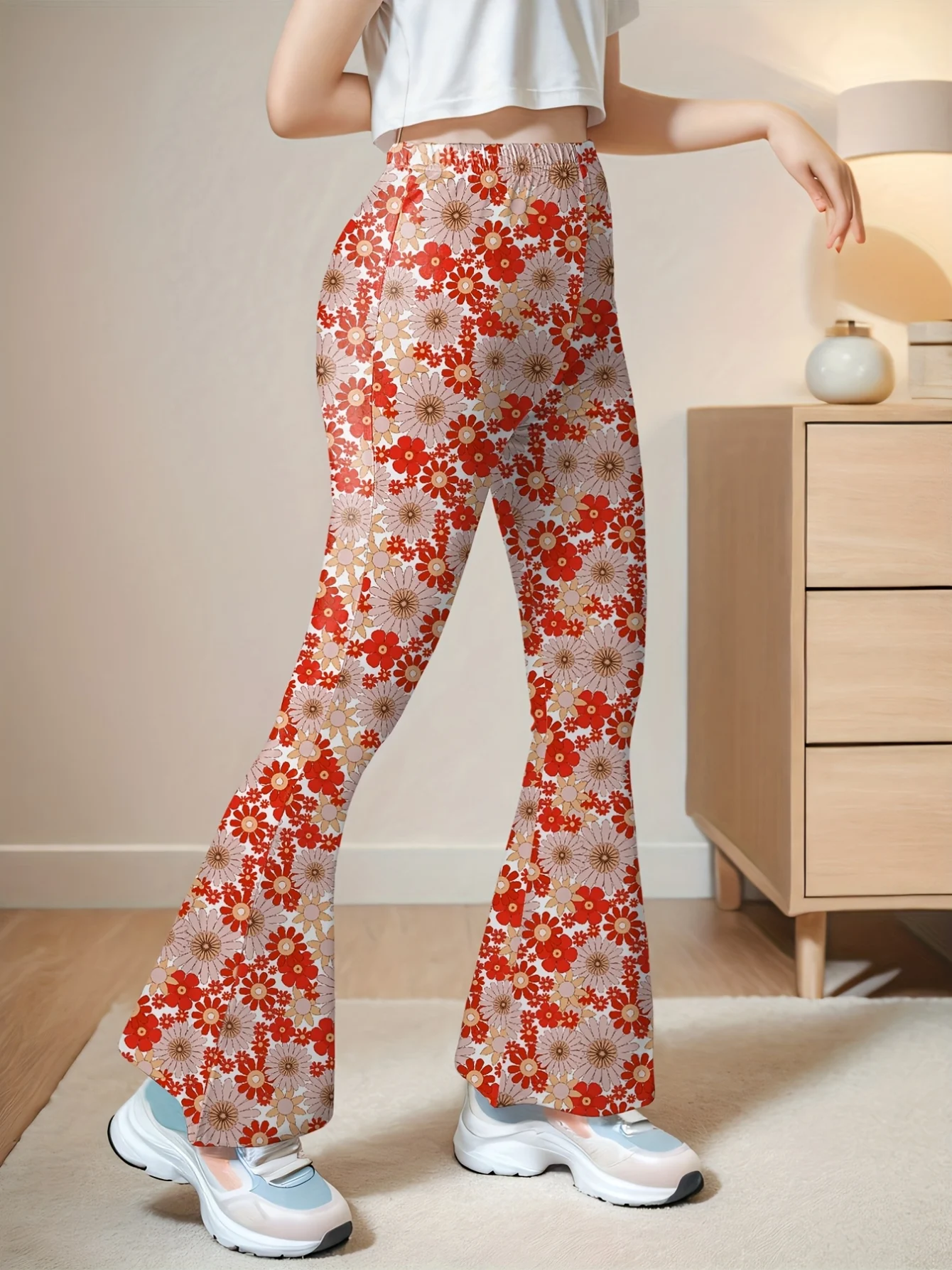 Detail 7 of Girls Flare Pants Floral Stretch by LUNORIANA