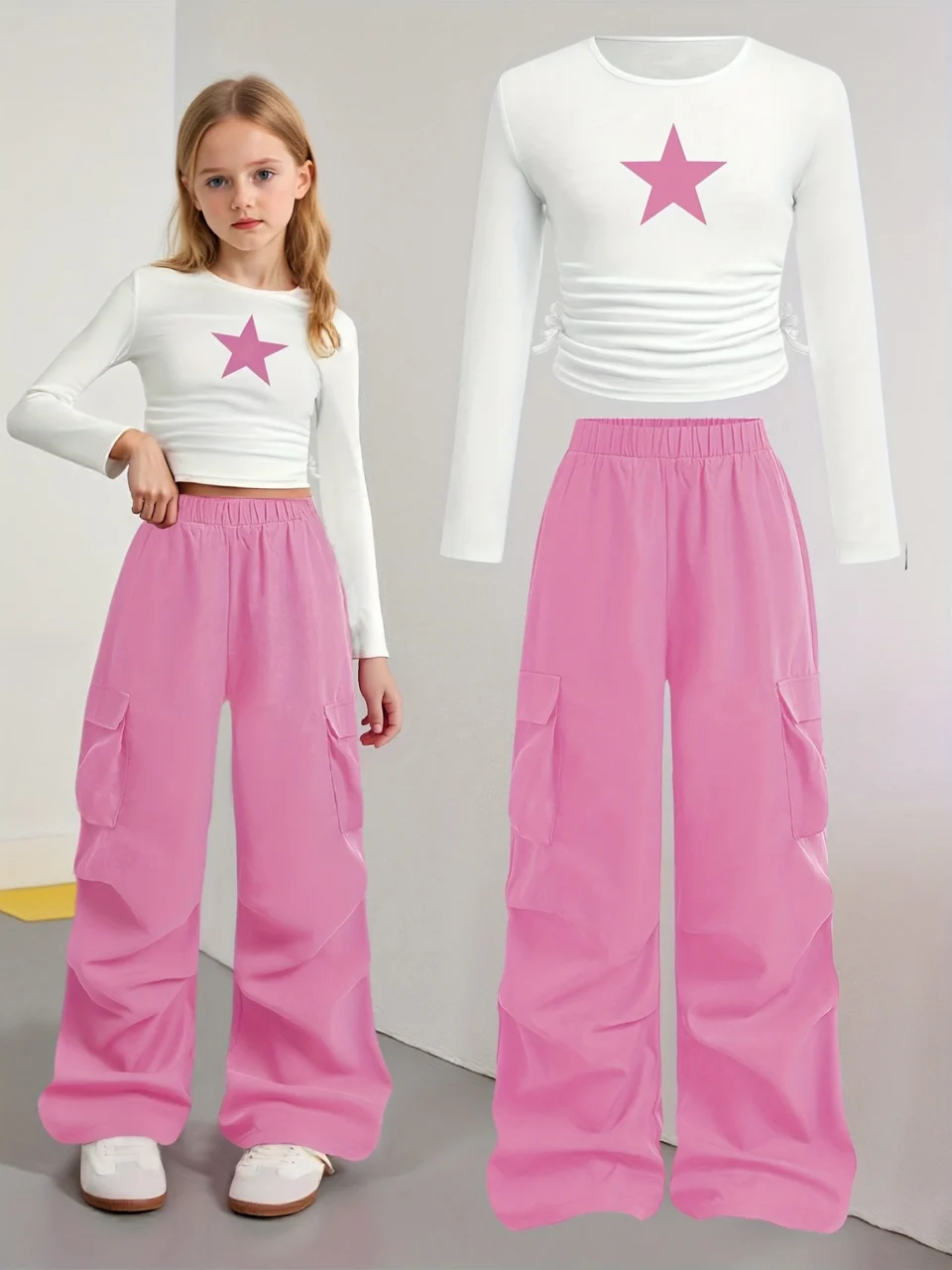 Girls Wide Leg Pants 2-Piece Set Graphic Fall Stretch