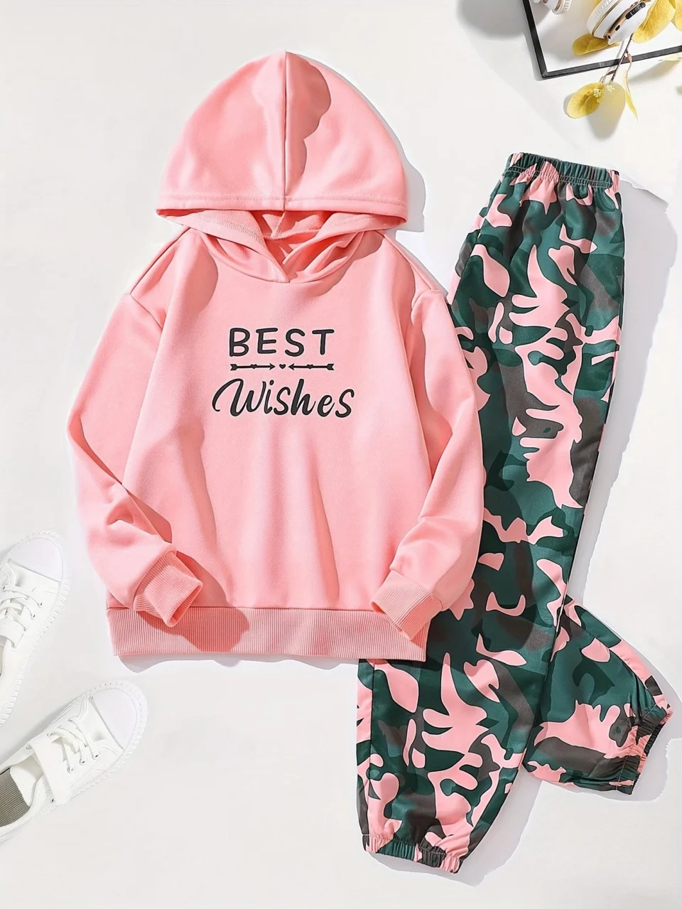 Kids Sweatshirt Pants 2-Piece Set Letter Print Fall Stretch